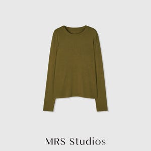 Rib Knit Long Sleeve Top | Crew Neck Base Layer | Soft Second-Skin T-Shirt | Women Top | MRS Studios Dark Green