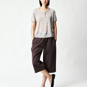 Voorbestellen | Set van linnen nylon Henley-shirt en vest met U-hals | Geribbelde boorden | Sneldrogend | Damesset | MRS Studios