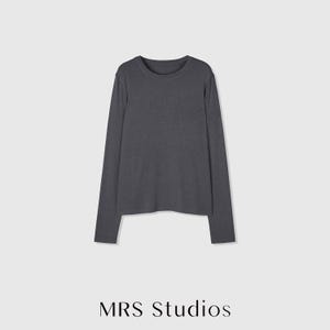 Rib Knit Long Sleeve Top | Crew Neck Base Layer | Soft Second-Skin T-Shirt | Women Top | MRS Studios Charcoal