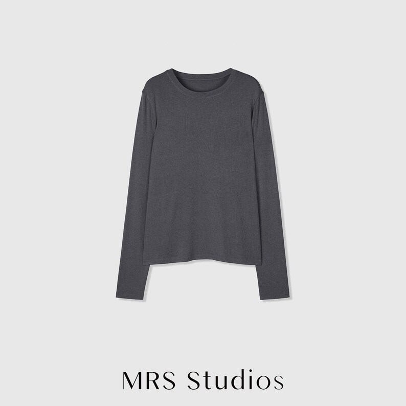 Rib Knit Long Sleeve Top | Crew Neck Base Layer | Soft Second-Skin T-Shirt | Women Top | MRS Studios Charcoal