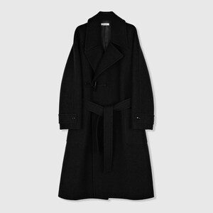 Long Asymmetric Toggle Wool Coat | Wooden Horn Buttons | Stand & Fold Collar | Women Coat | MRS Studios Black