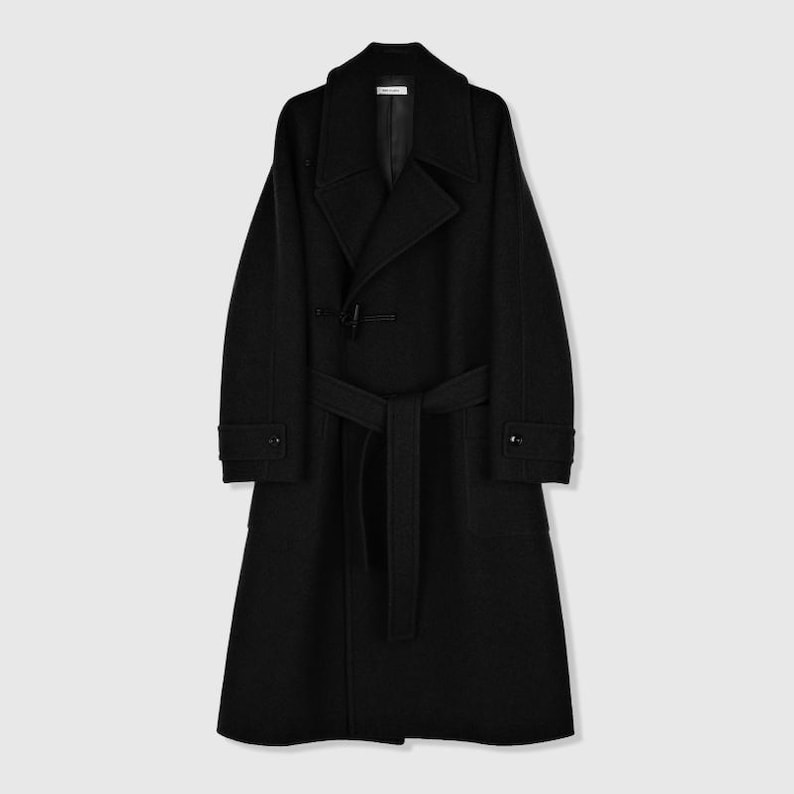 Long Asymmetric Toggle Wool Coat | Wooden Horn Buttons | Stand & Fold Collar | Women Coat | MRS Studios Black