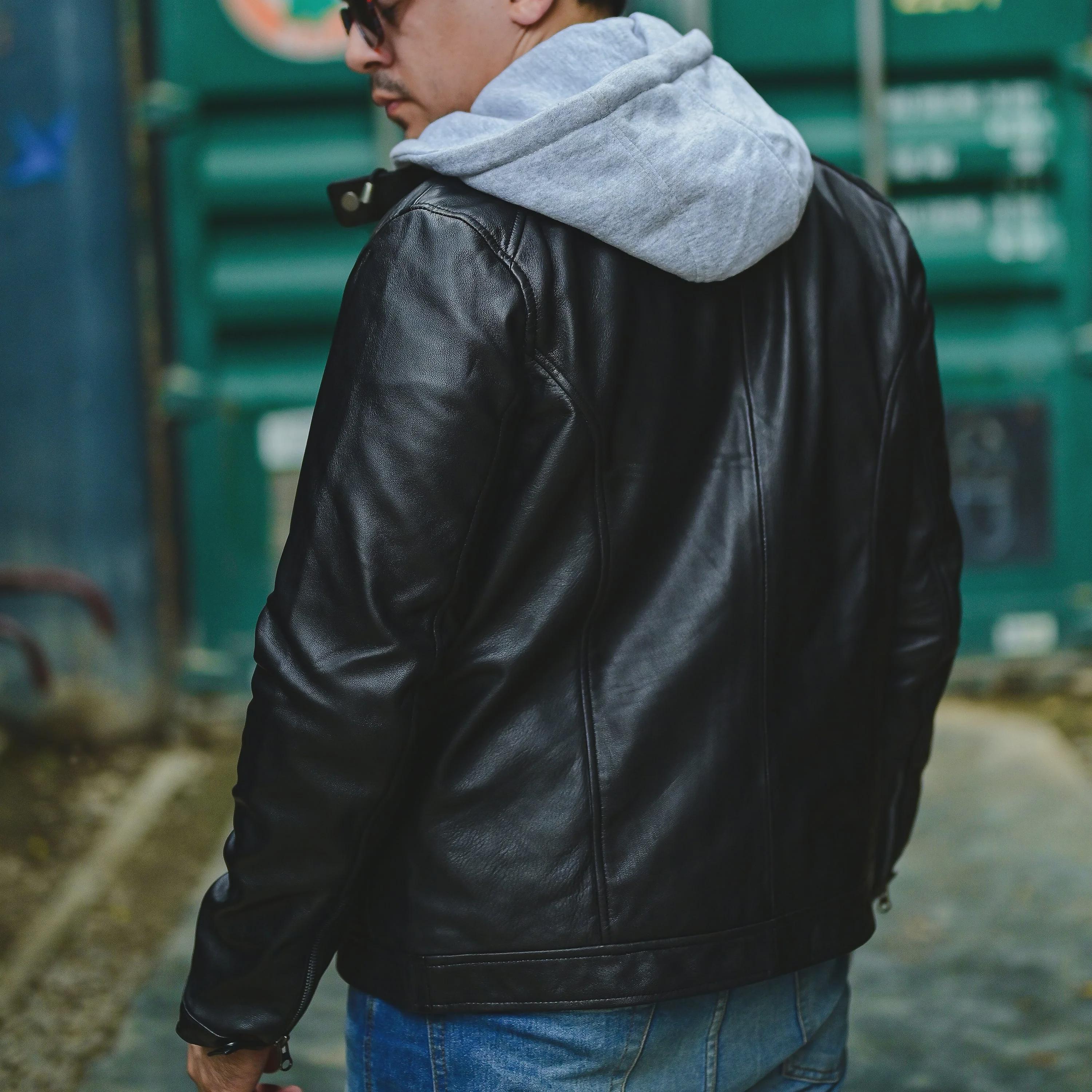 ジャケット・アウター vintage realleather jacket / hood jacket Mens Casual Hooded Vintage Leather Jacket With Removable Hood - Etsy
