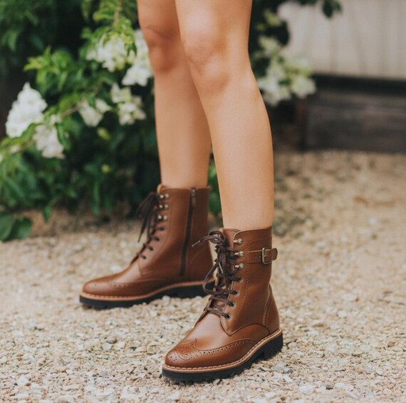 Leather Brogue Boots: Lace Up Ankle Boots for Women
