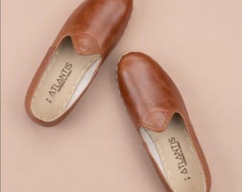 Mens Antique Brown Color Leather Slip Ons, Turkish Yemeni Shoes