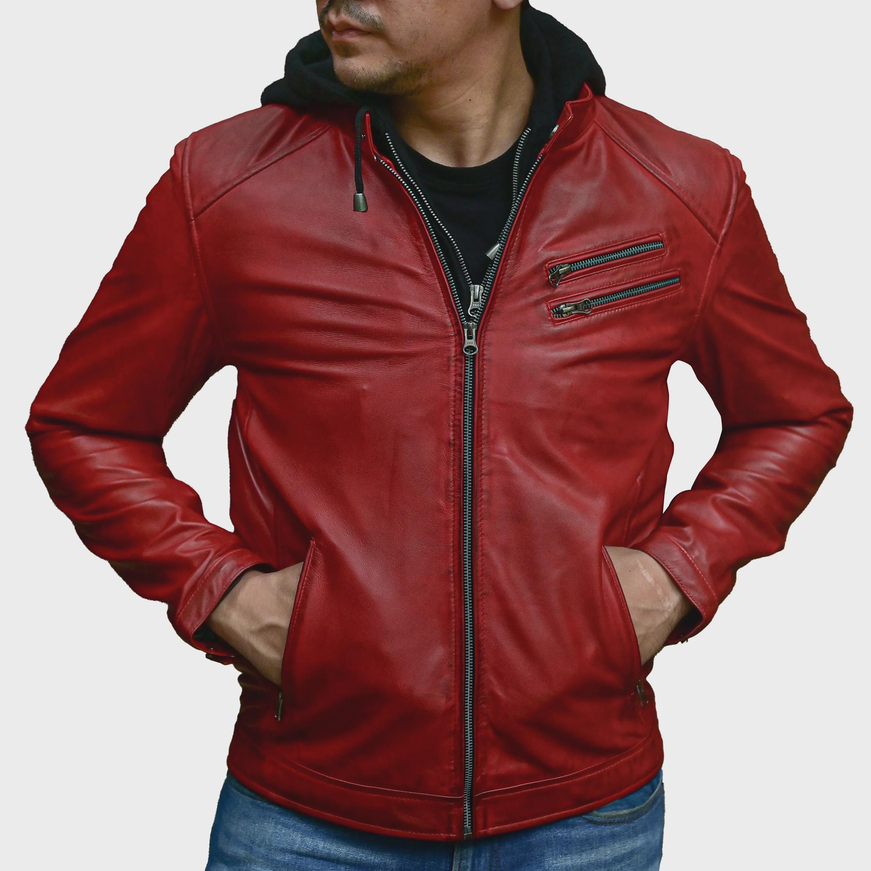 Mens Casual Hooded Vintage Leather Jacket With Removable Hood - Etsy
