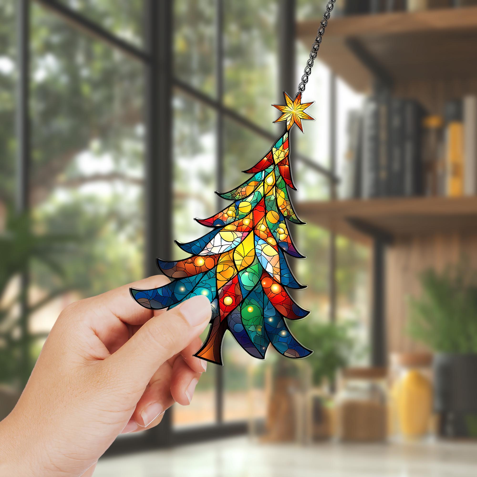 Acrylic Suncatcher Christmas Tree Window Hanging Decoration, Festive ...
