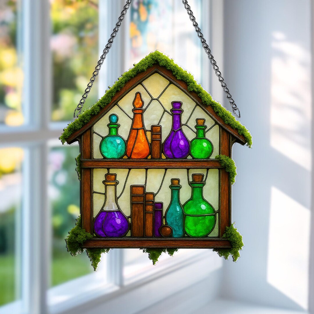 Acrylic Suncatcher Potion Shelf Window Hanging, Witchy Cottage Window ...