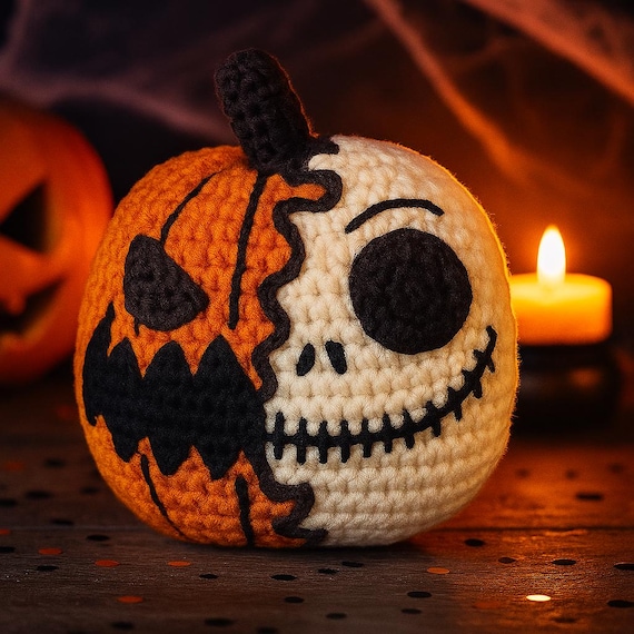 Crochet Pumpkin Skull Plushie Pattern | Halloween Amigurumi PDF Tutorial | Crochet Pumpkin Pattern | Skull Plushie