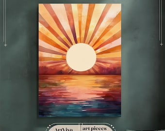 Sol / Pintura de acuarela / Arte de pared en lienzo / Obra de arte digital / ALTA calidad