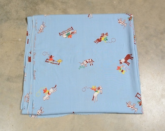 vintage 40s 50s Cohama fabric Rowlett On the Ranch cowboy western theme 1940 1950 rockabilly horse cow rodeo 38&quot; wide 6 yds rayon