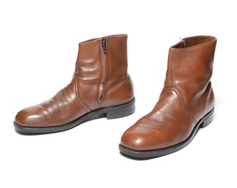 mens vintage boots 60s Chelsea boots ankle boots dress boots 1960 menswear medium brown leather boot Talon zipper men size 8 8D