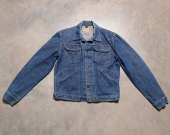 vintage 50s denim jacket Wrangler Blue jean jacket distressed indigo denim 1950 men women unisex size 36 24MJZ