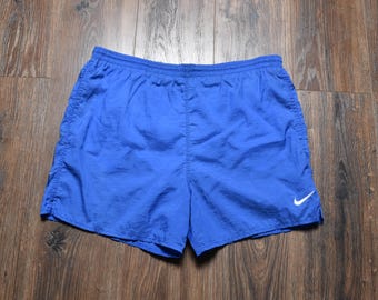 Vintage 90s 00s Y2k Nike Shorts Blue Nylon Big Logo Spellout Gym