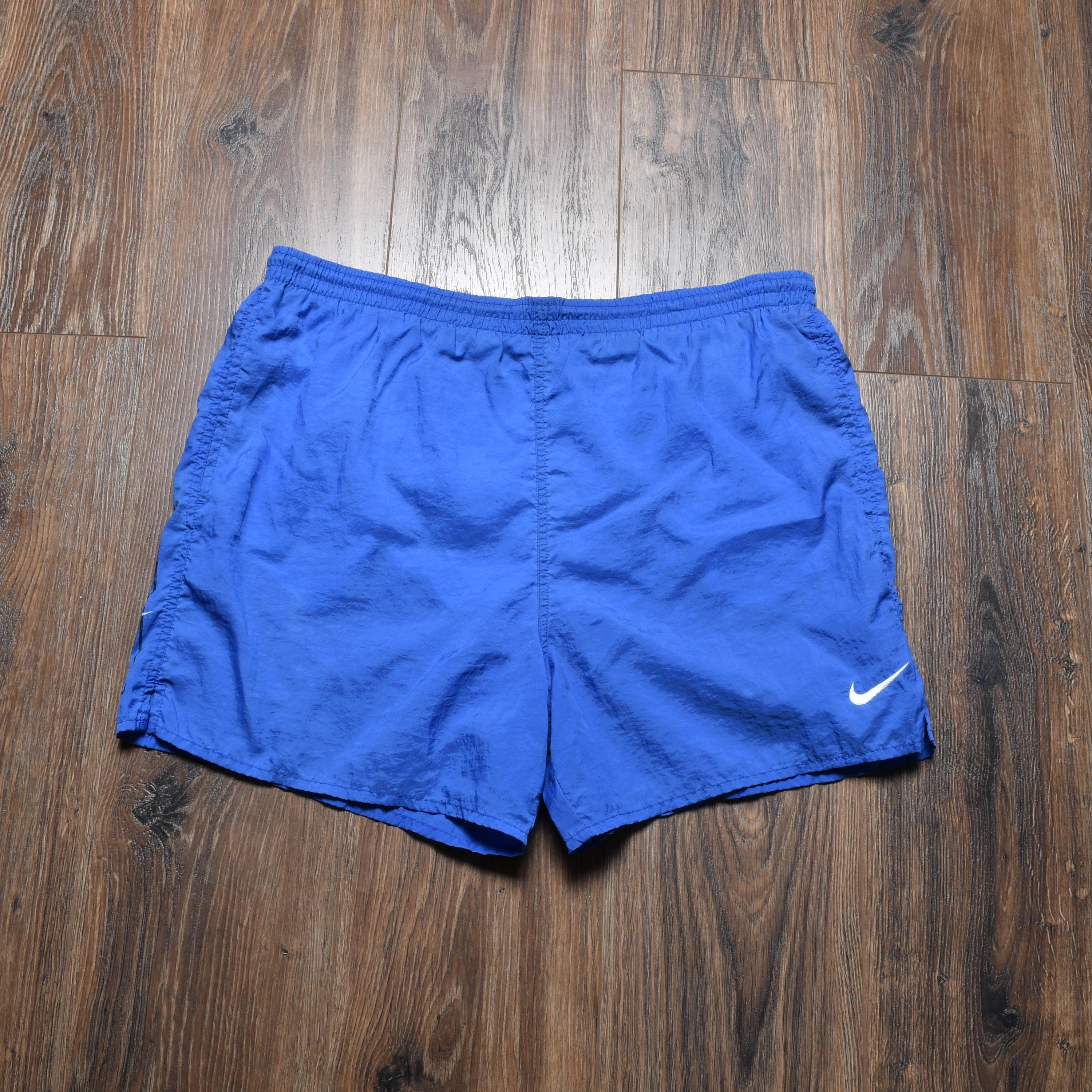 Vintage 90s 00s Y2k Nike Shorts Blue Nylon Big Logo Spellout Gym