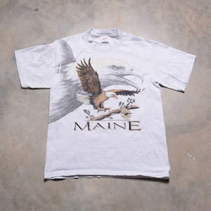 vintage 90s Maine t-shirt bald eagle allover wraparound tee shirt 1990 men women unisex San Segal single stitch USA