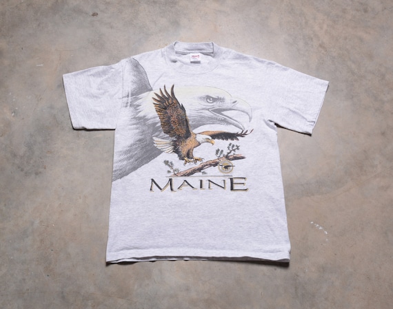 vintage 90s Maine t-shirt bald eagle allover wrap… - image 1