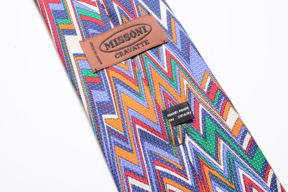 vintage Missoni tie 100% silk zig zag stripe rain… - image 3