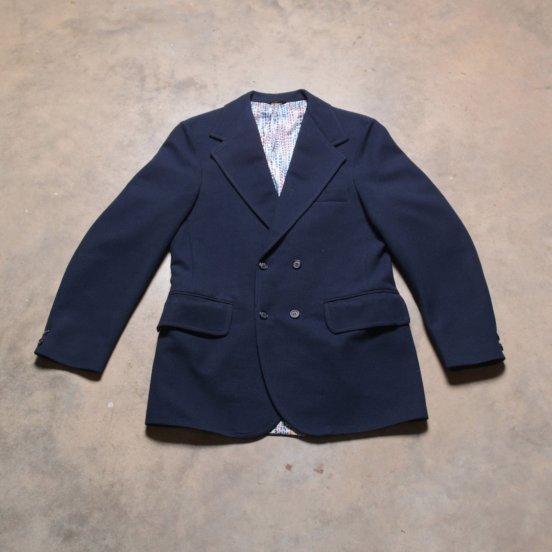 60s-70'S Sportswear Collared Blouson Men's Size L Oron Acrylic navy blue type Vintage Second Hand
