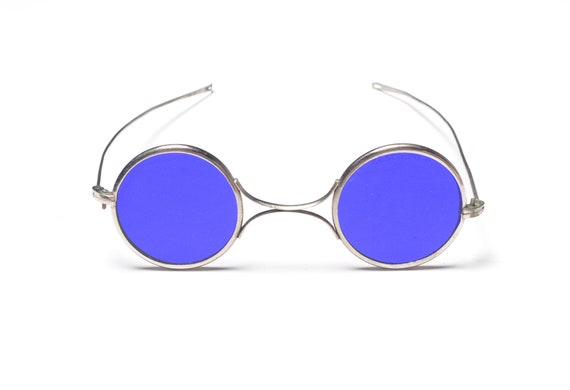 Publicación Papúa Nueva Guinea Dificil Gafas de sol antiguas azul cobalto redondo lente de soldadura - Etsy España