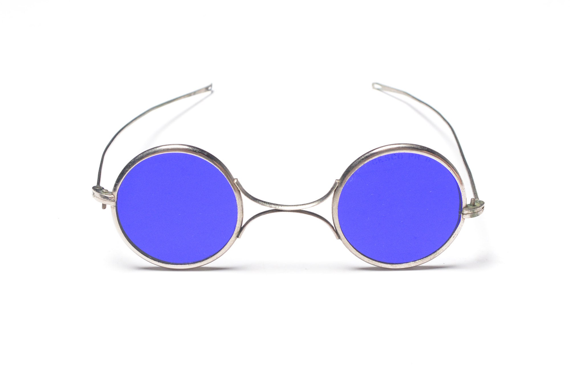 Antique Cobalt Blue Sunglasses Round Lens Welding Safety Goggles Steampunk Cosplay Cesco PR6 Etsy