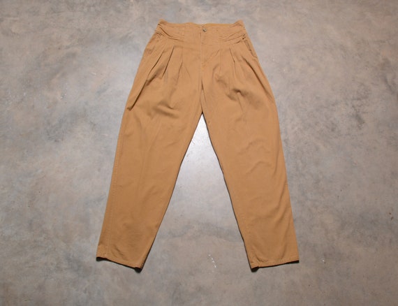 vintage 80s pants baggy taper high waist mustard … - image 1