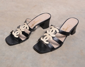 Chanel Black Patent Clogs with Ankle Strap 35