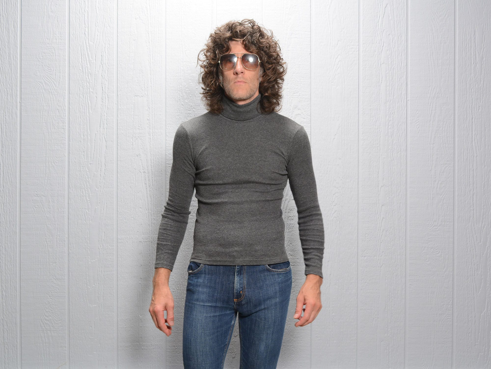 Vintage 90s Ribbed Turtleneck Sweater 1990 Charcoal Gray Stretch