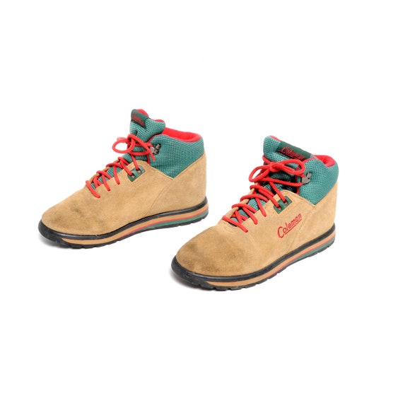 Vintage 80s 90s Coleman Hiking Boots Suede Nylon Nubuck Moutaneering Boots Hike Camp Women Size 6 Red Green Black Stripe Etsy