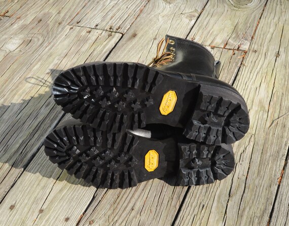 VTG 70s Black Leather Logger Work Boots Vibram Sole SZ Mens 8½ Utility Gorpcore Vintage Logger Boots | eBay main image 2