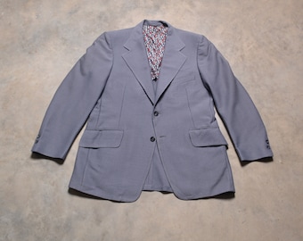 vintage 70s textured polyester sport coat gray blazer sportcoat 1970 men menswear sport jacket 40 40L long
