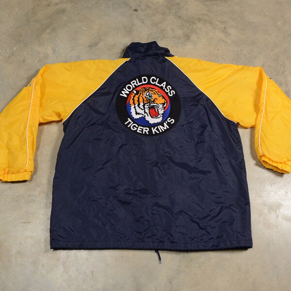 vintage 90er Tiger Kim es Windbreaker Nylon Warm up Jacke Taekwondo Koreanisch Kampfkunst 1990 JS Kampfsport Judo XL XXL