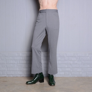 vintage 70s plaid pants 1970 funky diamond pattern flare slacks trousers double knit polyester Haggar 34x29 34 waist