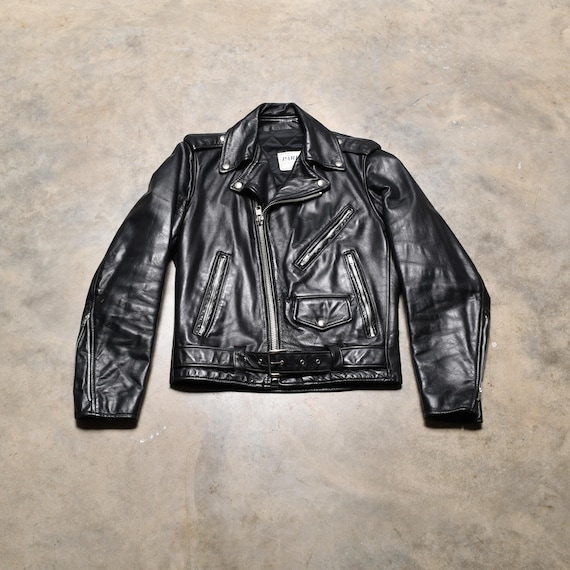Vintage 70s Leather Motorcycle Jacket Park V Belt Waist 1970