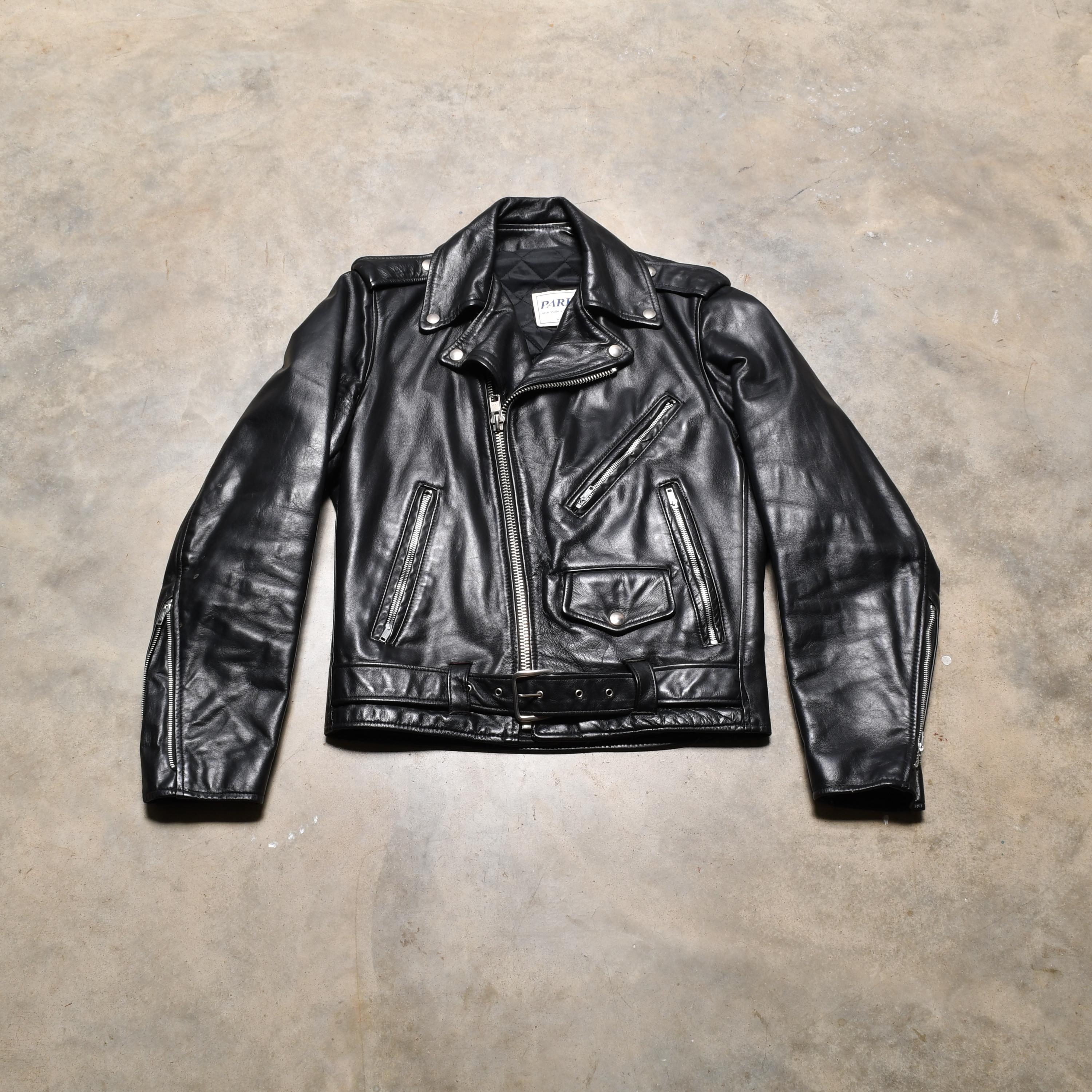 ジャケット・アウター 70's SUWANEE SPRINGS LETHER WORKS Jacket Vintage 70s Leather Motorcycle Jacket Park V Belt Waist 1970