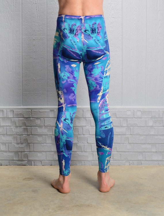 Vintage 80s 90s Tights Abstract Flower Tropical Spandex Workout
