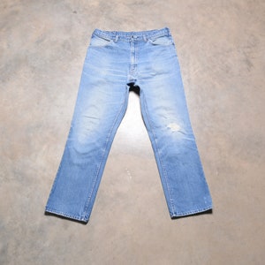 vintage 70s Plaine Pockets bootcut jeans worn in distressed denim 1970 men women unisex 34 waist 34x30