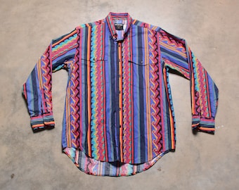 vintage 80s 90s Frontier Series Western shirt rainbow stripe Southwestern men women unisex M/L