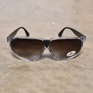 vintage 70s sunglasses clear black plastic frame oversize flat brow fade lens 1970 men women unisex
