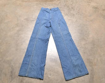 Vaqueros acampanados vintage de los años 70, cintura alta, pierna ancha, estilo hippie bohemio, años 70, tallas XXS/XS, para mujer.