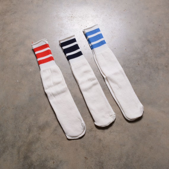 vintage 80s tube socks red blue navy stripe 1980 … - image 1