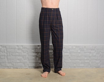 vintage 90s 00s Tommy Hilfiger plaid pants 1990 preppy trad ivy league pleat waist tartan Christmas trousers 32 waist 32L long 32x35