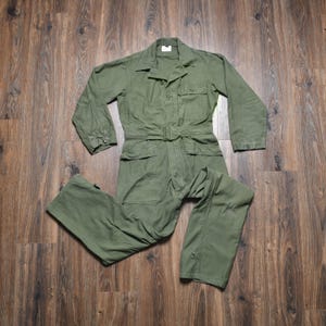 Vintage 60s US Army Coverall Jumpsuit Jump Suit Olive Drab Green