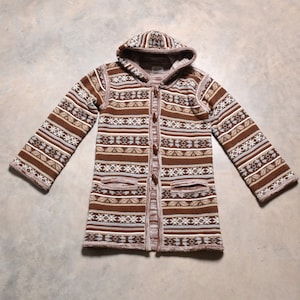 vintage 60s 70s hooded cardigan space dyed snowflake sweater ethnic folk native pattern boho hippie S/M Jason Maxwell