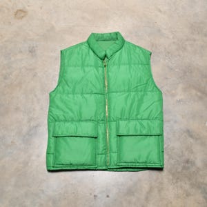 vintage 60s 70s ski vest puffy puffer vest hiking camping bright green men women unisex L/XL