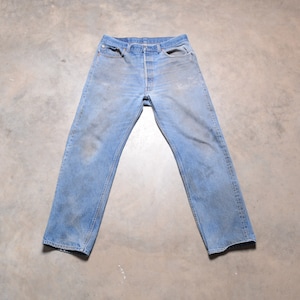 vintage Levis 501 jeans 1980 80s Levi&#39;s 501 medium wash distressed busted worn in denim USA 501s 36x32 tag size 34x28.5 actual size 34 waist