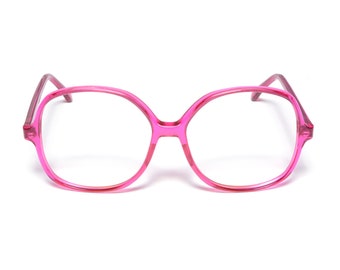 vintage eyewear 80s 1980 clear pink magenta glasses eyeglasses oversize round square plastic frames Sanford Hutton Colors in Optics