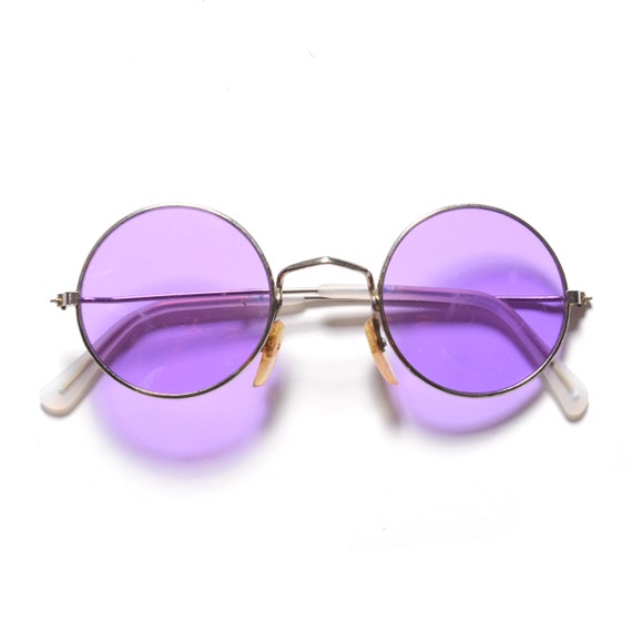 vintage 60s 70s round sunglasses purple lens 1960… - image 1