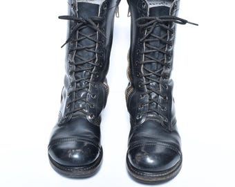 Vintage 70s Combat Boots Paratrooper Jump Work Boots Zipper Side