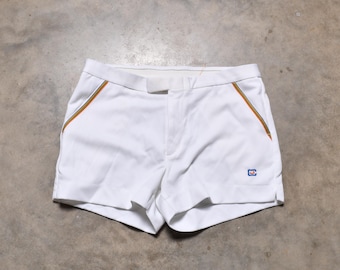 vintage 80s Jimmy Connors trunks white shorts Robert Bruce tennis gym athletic M/L 34-36 size 36 stripe trim